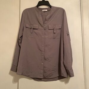 Calvin Klein Grey Tunic with Chest Pockets Rolled up Sleeves,  Women’s Size M